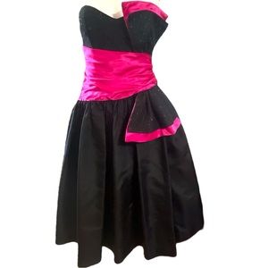 Gunne Sax Jessica McClintock Black Pink Tea Length Prom Dress 90’s  7 Small